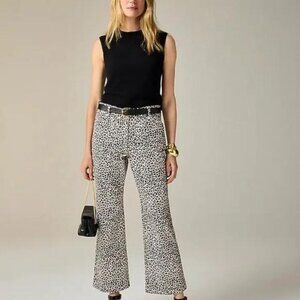 J.CREW High-rise kickout jean with sailor pockets in leopard print 30